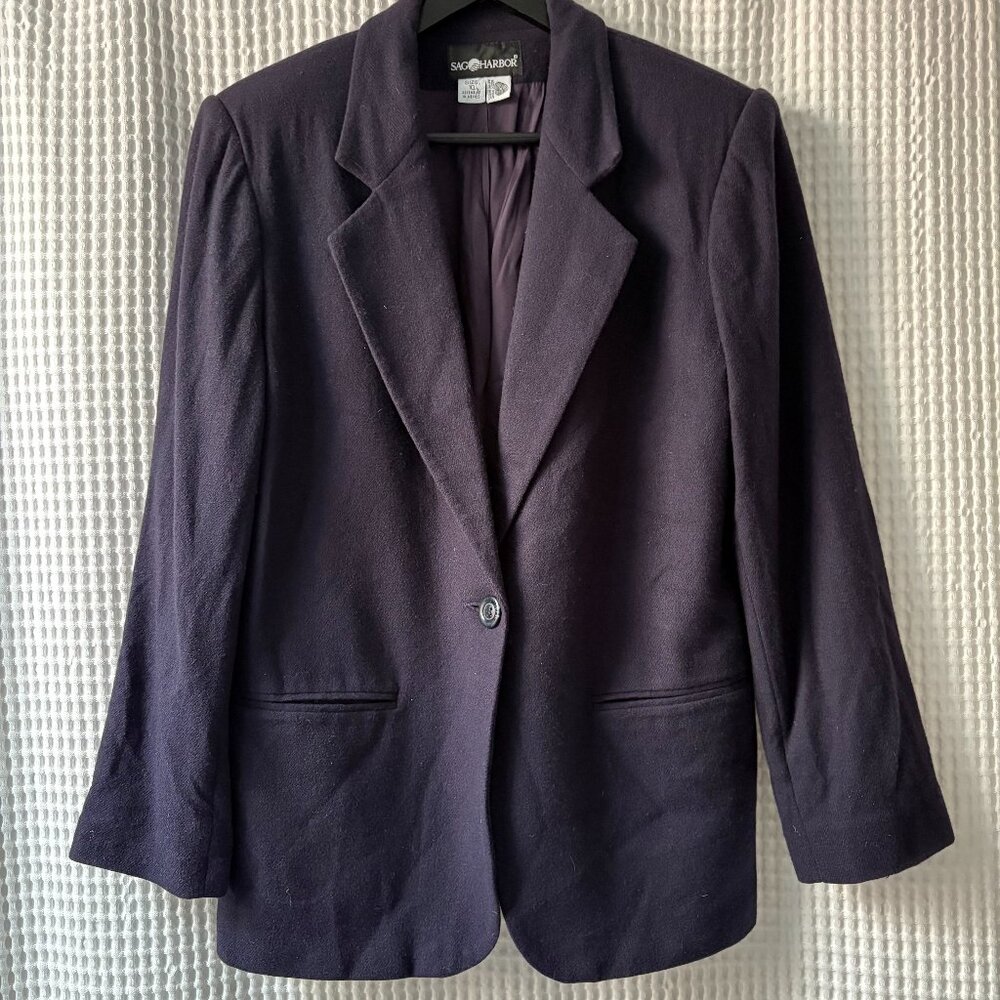 Sag Harbor women's 10 vtg navy one-button blazer twee academia preppy casual